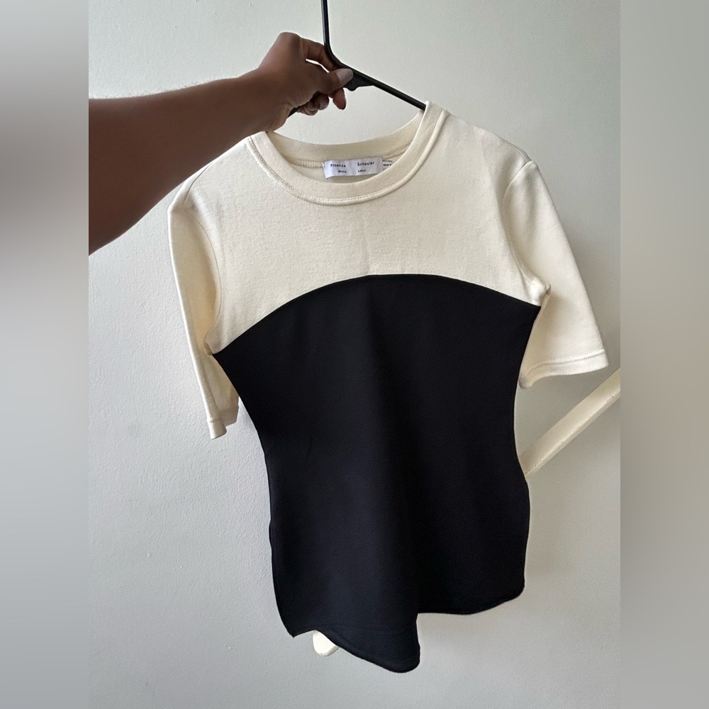 Proenza Schuler White Label Black and Cream Colorblock Short Sleeve Top - Size 2